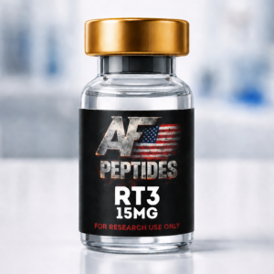 AF Peptides RT-3 15mg glass vial with gold cap and black research-use-only label