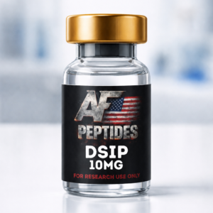 AF Peptides DSIP 10mg glass vial with gold cap and black research-use-only label