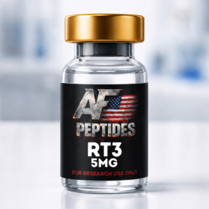 AF Peptides RT-3 5mg glass vial with gold cap and black research-use-only label